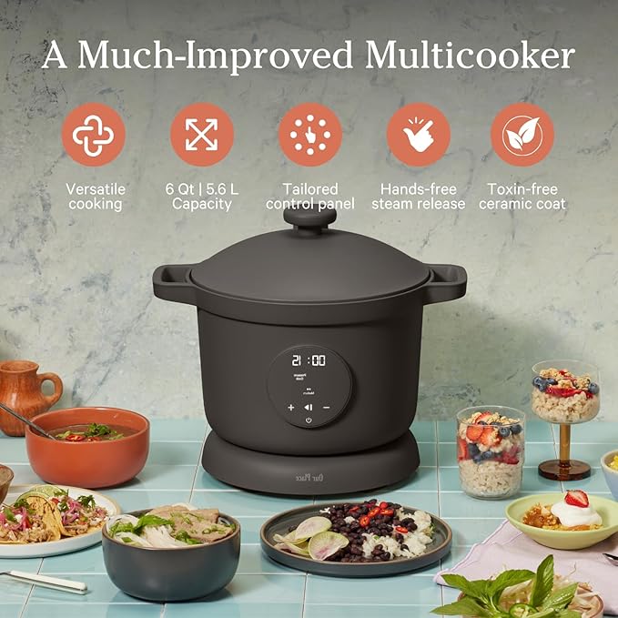 Our Place Dream Cooker | 6 Qt Ceramic Nonstick Multicooker & Pressure Cooker with Touchscreen Controls & Auto Steam Release | 4 Modes: Pressure Cook, Saut챕/Sear, Slow Cook & Warm | Char