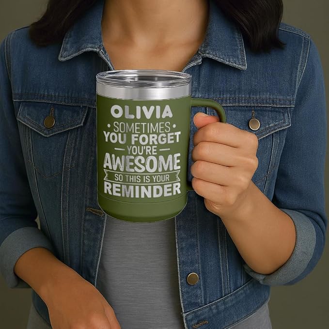 Personalized Inspirational Travel Coffee Mug, Inspirational Gifts for Men Dad Wife Sister Women, Custom Birthday For Him Her, Customized You?셱e Awesome Tumbler, Teacher Coworker Gifts 15oz Olive