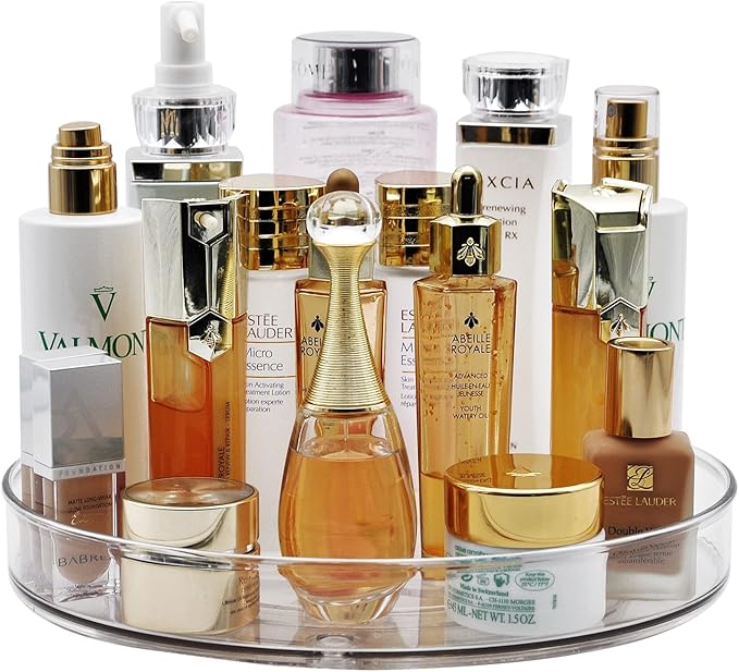 Amolliar 11" Clear Lazy Susan Organizer - 360째 Rotating Turntable Organizer for Kitchen, Fridge, Pantry, Countertop, Under Sink & Bathroom, Spice Condiment Organizer Space-Saving Storage Tray 1 Pack