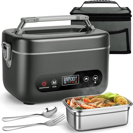 THZDMI 1.2L Cordless Electric Lunch Box ??20000mAh Rechargeable Portable Food Warmer with 5-Sided Heating, Auto Temperature Control, Leakproof & BPA-Free ??Perfect for Office, Truck, Outdoors Black