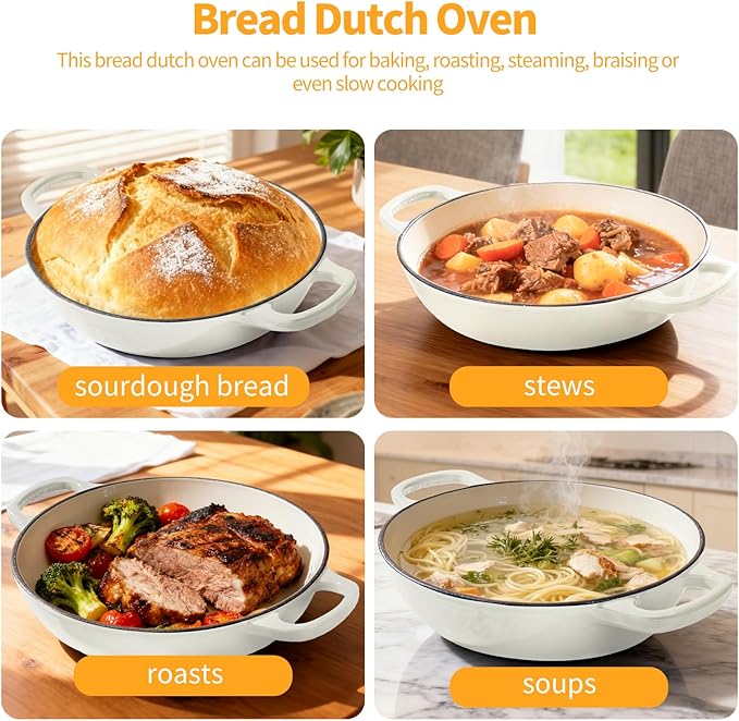 ONKO Sourdough Bread Dutch Oven, 6QT Dutch Oven for Sourdough Bread Baking, Enameled Cast Iron Bread Dome, Round Ceramic Dutch Ovens Pot with Lid for Homemade