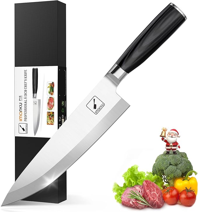 imarku Chef Knife 8-Inch Pro Japanese Kitchen Knife 7Cr17MoV High-Carbon Stainless Steel Paring Knife Ergonomic Handle Rasor Sharp Single-Bevel Edge Christmas and Thanksgiving Gift for Women and Men