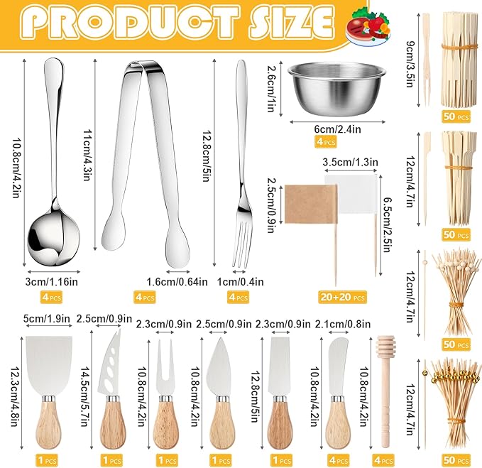 270 Pcs Charcuterie Board Accessories Cheese Butter Spreader Knife Set Butcher Paper Roll Serving Tongs Forks Spoons Dipping Bowls Dippers Cocktail Picks for Party Wedding Christmas (Silver)