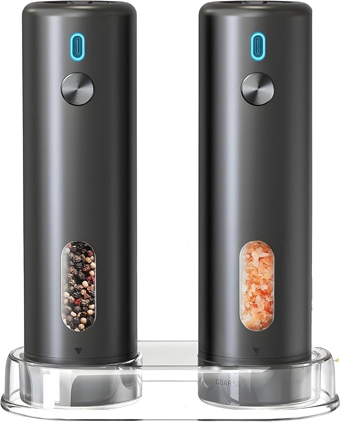 Electric Salt & Pepper Grinder Set 110mL Capacity ??Automatic Battery Operated Shakers, 5-Level Adjustable Coarseness, 1 Touch Operation, Type C Charging