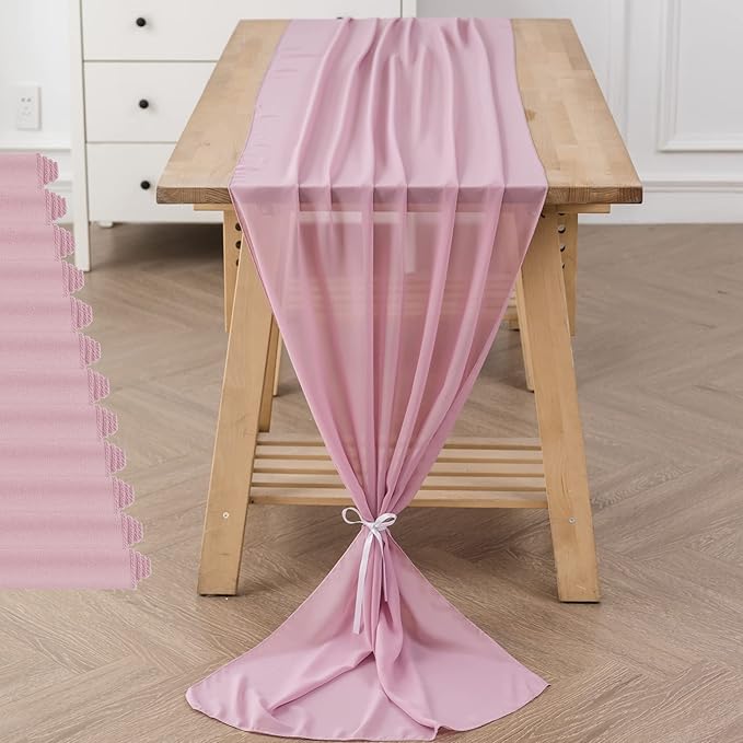 flohar 12Pack 9ft Chiffon Table Runner 14x108 Inch Sheer Romantic Table Runner for Wedding Birthday Party Bridal Shower Outdoor Decoration-Dusty Pink
