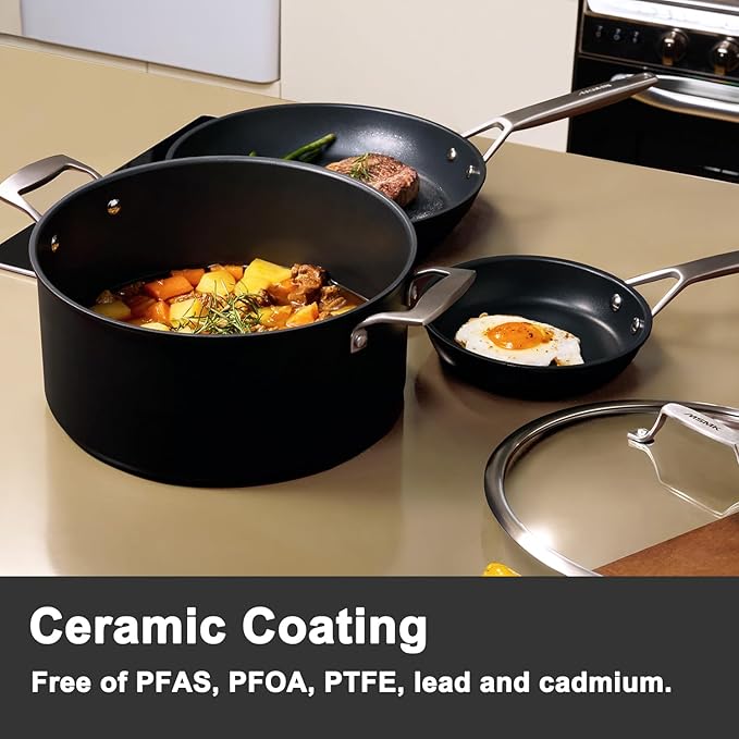MSMK 8QT Stock Pot with Glass Lid, Burnt also Nonstick, Lasting Non stick, Oven safe to 700째F, Induction, Scratch-resistant Durable PFOA Free Non-Toxic