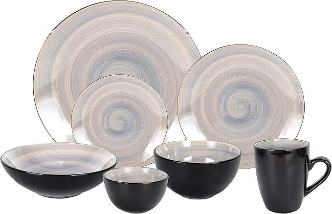 Stoneware Sonoma Dinnerware Set, Black + Speckled Spin Wash (56pc Set, Grey)