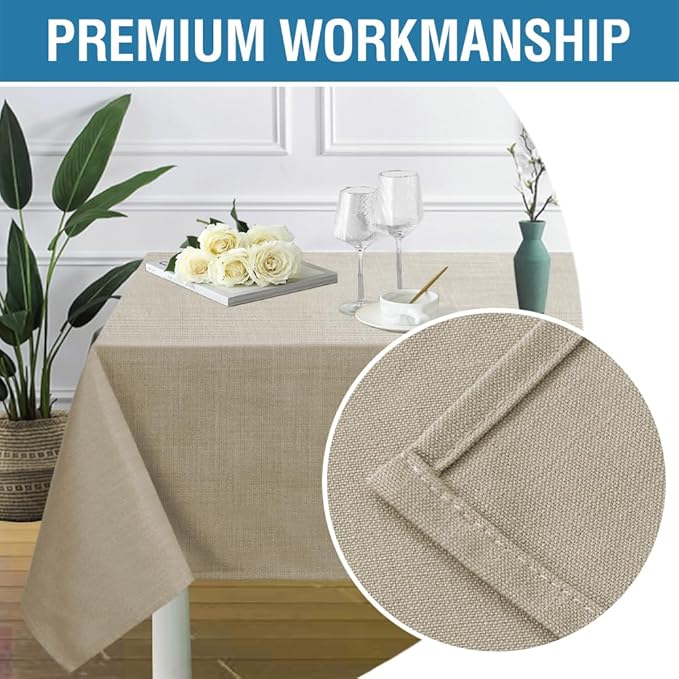 H.VERSAILTEX Linen Textured Table Cloths 54 x 108 Inch Premium Solid Tablecloth Spill-Proof Waterproof Table Cover for Dining Buffet Feature Extra Soft and Thick Fabric Wrinkle Free, Taupe