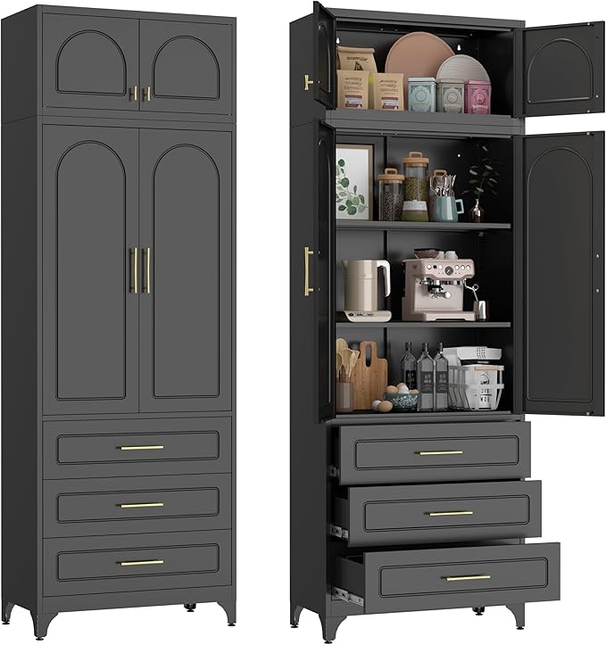 90??Tall Kitchen Pantry Cabinet,Storage Cabinet with Doors and Adjustable Shelves,Modern Kitchen Hutch Cabinets,Freestanding Cupboard for Livingroom Diningroom