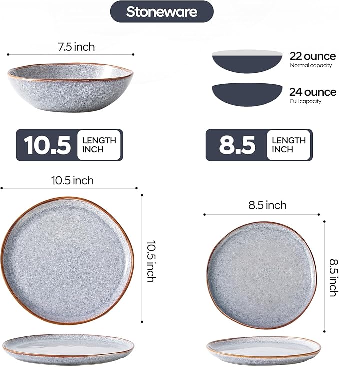 Bestone 12 Pieces Round Kitchen Dinnerware Sets竊똏lates and Bowls Sets,Dishes, Plates, Bowls, Dish Set, Chip Resistant Ceramic Dinnerware Set, Dishwasher/Microwave Safe,Service for 4,Reactive Blue