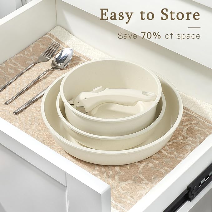 GiPP Ceramic Pots and Pans Set Non Stick, Nonstick Detachable Handle Cookware Sets, Healthy Non Toxic PFAS PFOA & PTFE Free, Dishwasher 竊냀ven Safe, Induction Kitchen Pot and Pan, 8 Piece Cream