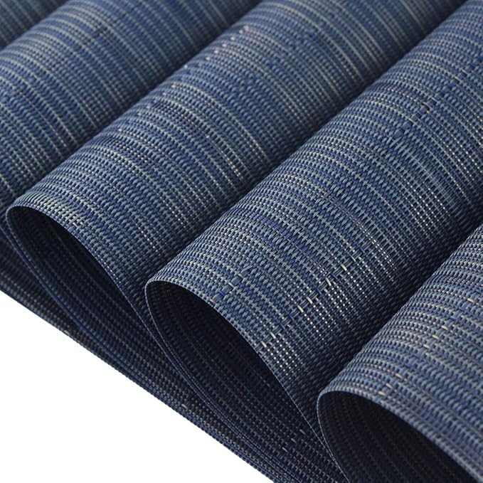 PIGCHCY Plastic Placemats,Washable Durable Vinyl Woven Table Mats,Elegant Heat Resistant Placemats for Dining Table Set of 4 (18 x 12 inches,Midnight Blue)