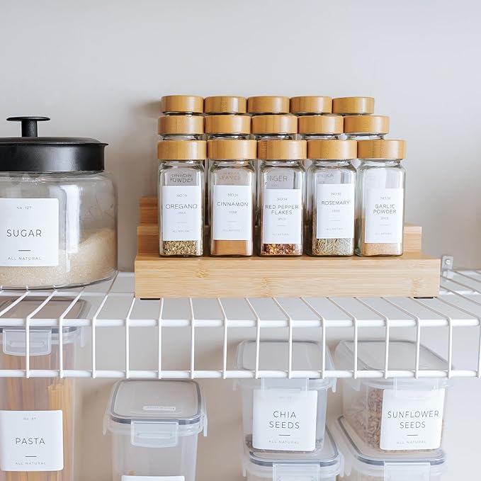 KitchenEdge Expandable Spice Rack Organizer for Cabinet, 3-Tier Shelf for Spice Organization (11??to 22??, Fits 36 Spice Jars, Seasoning and Pantry Storage, Non-Slip Feet, 100% Bamboo Wood
