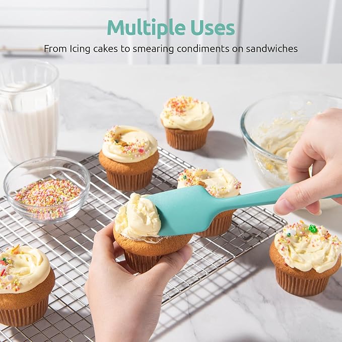 U-Taste 600쨘F Heat Resistant Silicone Spatulas: Flexible Food-Grade Silicon Baking Scraper, Kitchen Cooking Mixing Utensils with Upgraded Sturdy Handle Tip for Nonstick Cookware (4-Pc., Teal)