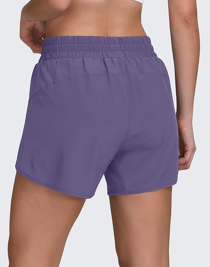 Women's 5" Running Shorts Quick Dry Sporty Athletic Gym Workout Shorts with Zipper Pockets Liner