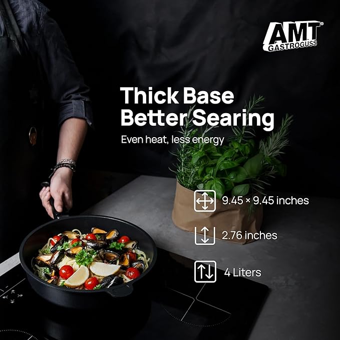 AMT Gastroguss The World쨈S [.] Casserole Frying pan for Induction, Diameter 28 cm, Height 7 cm, die-cast Aluminium, Lotan짰 Non-Stick Coating, for Fat-Free-Frying, AMZN-I-728-US
