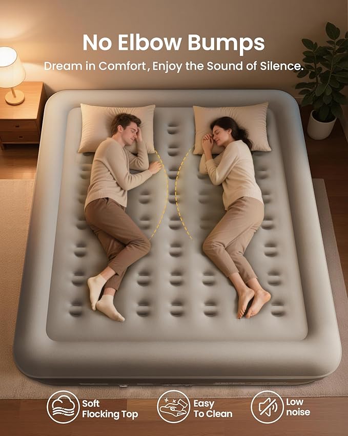 OhGeni King Air Mattress Family Choice Award with Built-in Pump,18'' Comfortable Blow Up Colchones Inflables Mattress for Home,Guests, Portable Air Bed for Adults, Airbed Supports Up to 700 lbs,Black