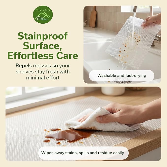 EVALAND Shelf Liners for Kitchen Cabinets Non-Adhesive 21.6" x 20 FT Clear Drawer Liner Non Slip, Washable Cabinet Liner, Waterproof Shelf Liners for Cabinets, Refrigerator Bathroom Pantry Cabinet Mat