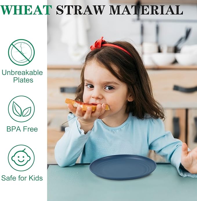 Appetizer Plates 5.7 Inch, Unbreakble Wheat Straw Plate Sets of 8, Plastic Plates Reusable, Microwave & Dishwasher Safe Small Plate for Dessert, Kitchen, Saucers, Party (Multicolor)