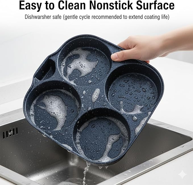 4-Cup Egg Pan Nonstick, Aluminum Omelette Pan with Detachable Handle, Fast Heating Breakfast Omelette Skillet for Fried Eggs Cooker, Pancakes, Suitable for Gas Stove & Induction Cookware