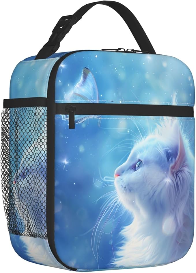 VANZEV Insulated Lunch Box for Women Men, Cat Butterfly Theme Lunch Box Reusable Portable Lunch Bag Cooler Tote Waterproof Lunch Container for Office Picnic Work Travel