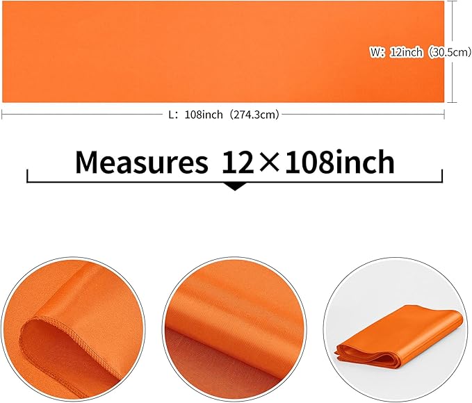 4-Pack Orange Satin Table Runner 12 x 108 Inch Long Bright and Smooth Silk Fabric Table Runner for Wedding Banquet Birthday Party Decoration