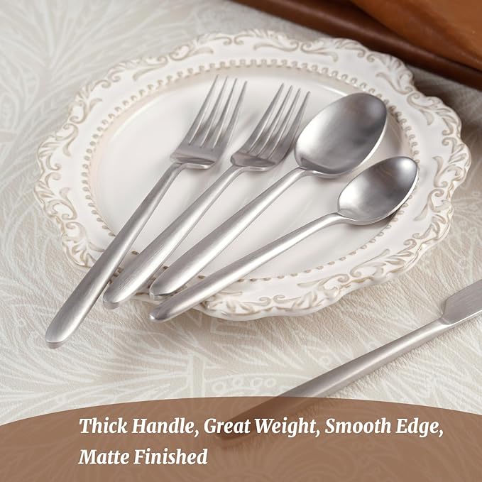 Flatware Stainless Steel Silverware 20-Piece Matte Silver Drip Handle Cutlery Set for Home Kitchen Restaurant Hotel Service for 4