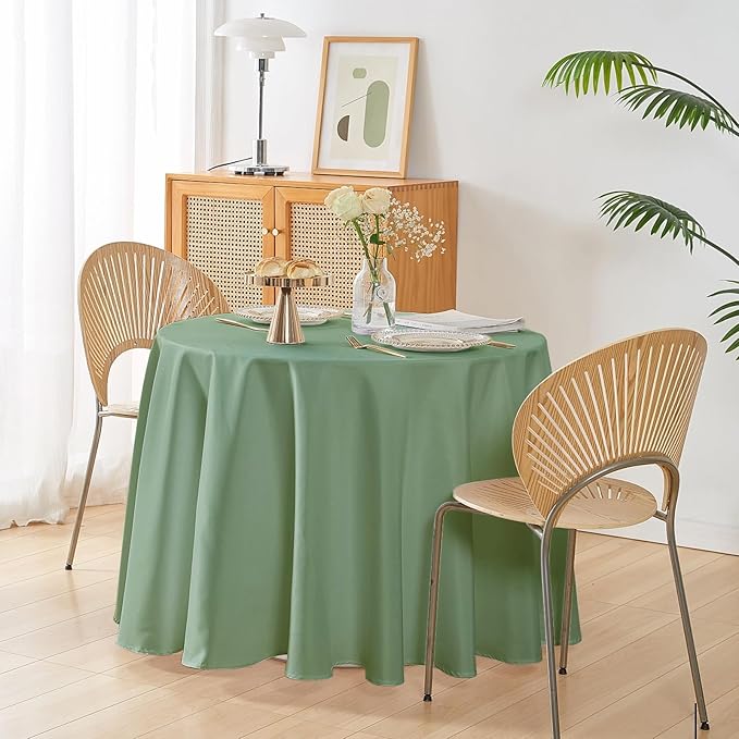 Easy-Going 6 Pack Sage Green Tablecloths 108 Inch-Round for 8 Ft Round Table, Washable Polyester Waterproof Stain Resistant Table Cloth, Decorative Table Cover for Kitchen, Dining Tables, Events