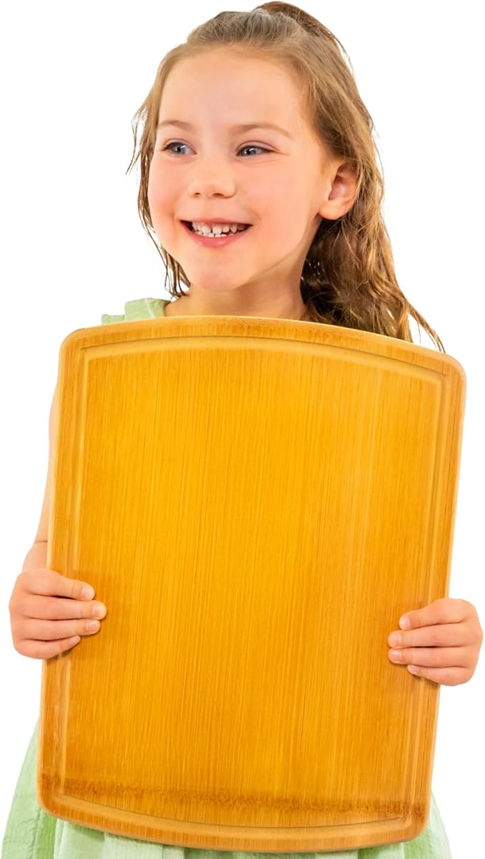 Bamboo Cutting Board ??15 Inch Wood Cutting Boards for Kitchen with Glue-Free Surface??& Juice Groove ??Non-Toxic, FSC-Certified, Durable Wooden Chopping Board