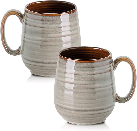 HASENSE 20 Oz Coffee Mugs Set of 2, Porcealin Large Coffee Cups for Office and Home, Modern Coffee Mug with Big Handle for Latte Coffee Tea Soup as Friend Gifts, Dishwasher and Microwave Safe (Grey)