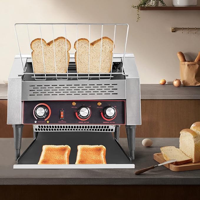 Heavy Duty Conveyor Toaster Oven Electric Bread Oven Industrial Toaster Commercial for Bun Bagel Bread Baked Food with 7 Speed and Front/Back Output Modes (450Slices/H)
