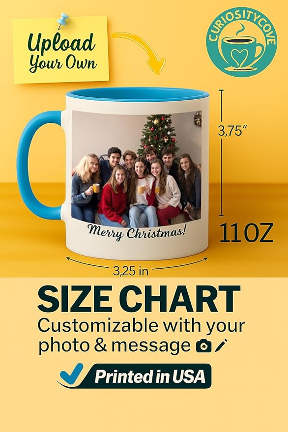 Personalized Coffee Mug | Custom Photo, Text, or Logo Cup (11oz, Light Blue Rim, Inner, and Handle) |Dishwasher & Microwave Safe |Unique Gift for Men & Women ?밫aza Personalizada
