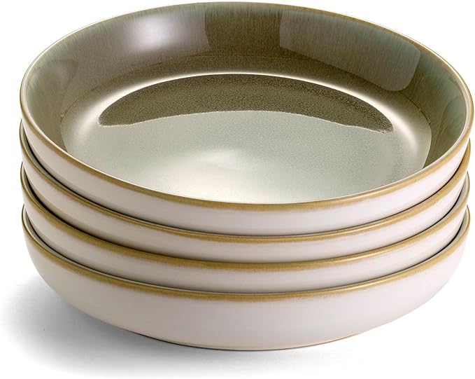 Sango Resona Moss Green Stoneware Bowls (Set of 4) ??Durable Stoneware with Reactive Glaze Finish, Microwave & Dishwasher Safe, Perfect for Everyday Dining & Entertainment