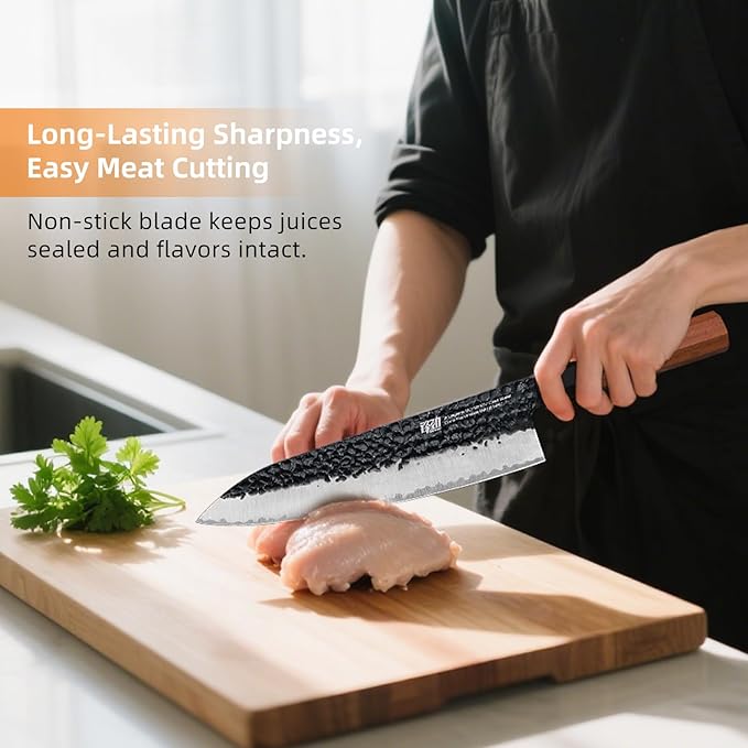 FINDKING Dynasty Series Japanese Chef Knife, Professional Kitchen Knife, 9Cr18MoV High Carbon Steel Blade, African Rosewood Octagonal Handle, Sharp, for Meat Cutting, 8 Inches