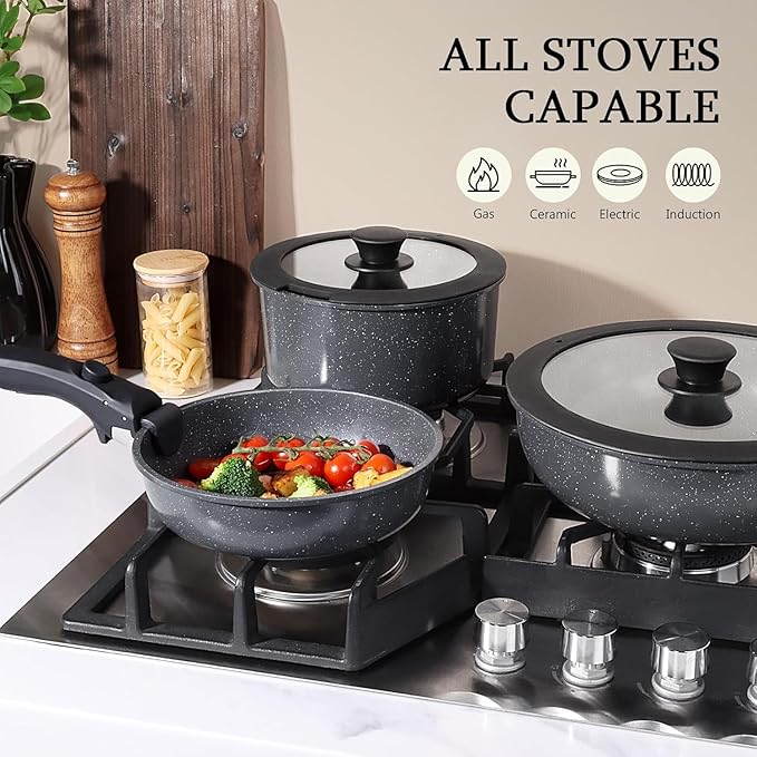GiPP Ceramic Pots and Pans Set Non Stick, Nonstick Detachable Handle Cookware Sets, Non Toxic Induction Kitchen Pot and Pan with Removable Handle, Healthy RV Cookware, Dishwasher 竊냀ven Safe, 5 Piece