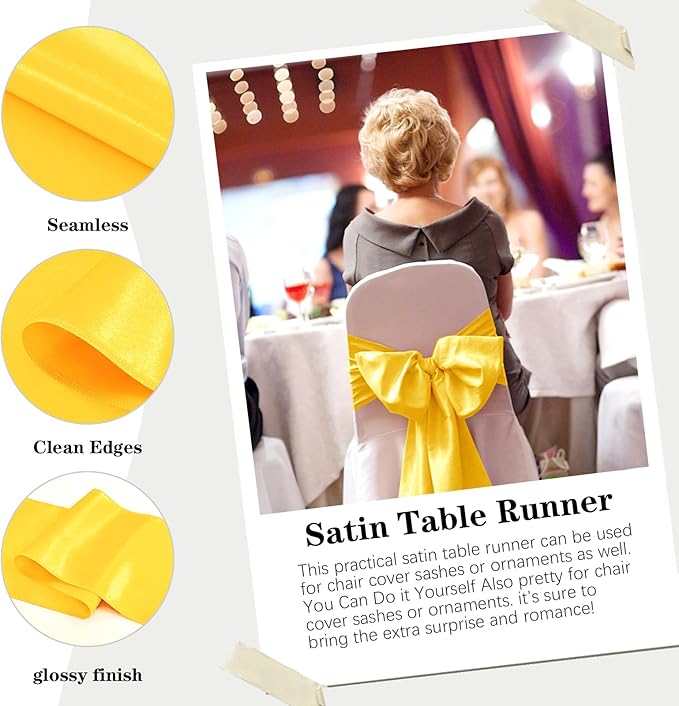 Yblut 10 Pack Satin Table Runner 12 x 108 Inch Long Yellow Silk Table Runner for Wedding Party Banquet Birthday Decoration