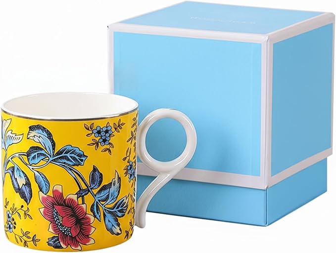 Decorative Ceramic Coffee Mugs, 10.15 fl.oz, Floral Design Collection with Gift Box (yellow)