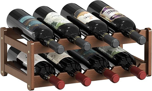 Wine Rack |Open & 2-Tier Bamboo Wine Holder| Freestanding Floor & Countertop Wine Display-Space-Saving Wooden Wine Storage Shelf for Kitchen, Cabinets,Bar & Dining Room(1, 2-Tiers)