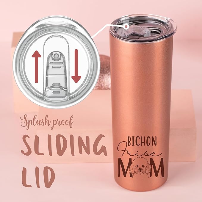 Onebttl Bichon Frise Gifts for Women, Bichon Lovers, 20 oz Rose Gold Insulated Tumbler - Bichon Frise Mom