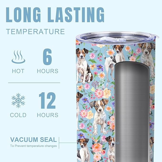 Yogusut Jack Russell Terrier Gifts for Women, 20oz Stainless Steel Insulated Tumbler Travel Mug Cup with Lid Straw Brush, Gifts for Dog Mom Dog Lover