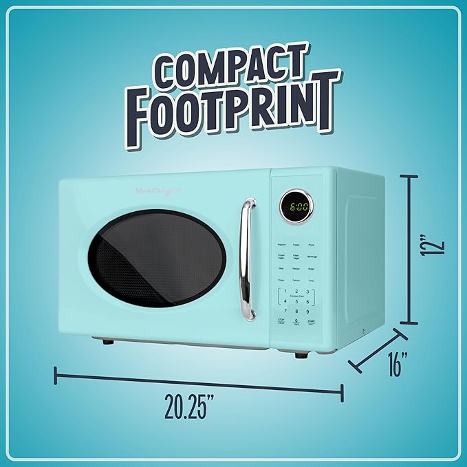 Nostalgia Retro 1000W Microwave Oven 1.1 Cu Ft Capacity ??Child Safety Lock, 8 Auto-Cook Settings ??Countertop Kitchen Appliance ??Aqua