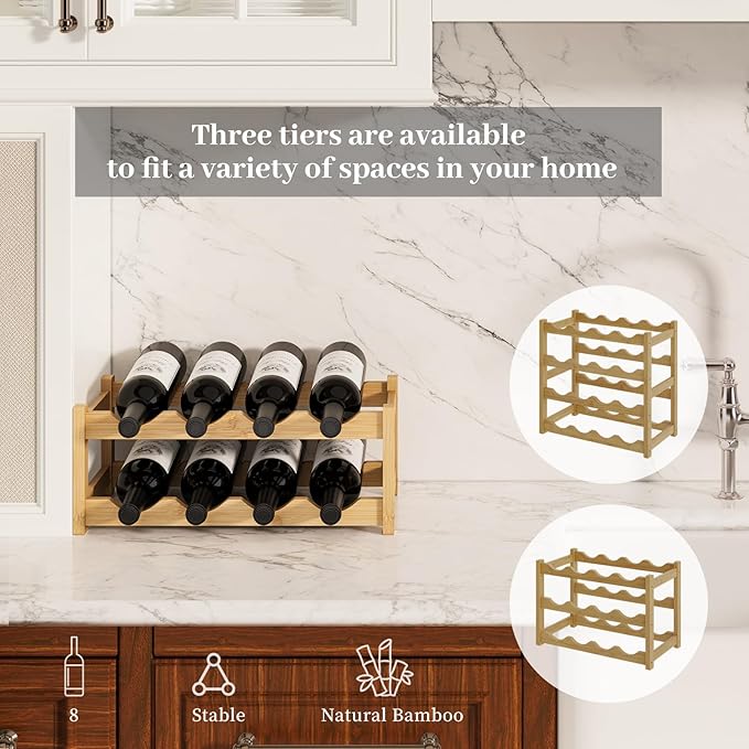 Wine Rack竊똁amboo Wine Storage Cabinet Shelf竊똂ountertop Wine Shelf- Freestanding Wine Holder for Kitchen & Pantry (Natural, 2-Tier)