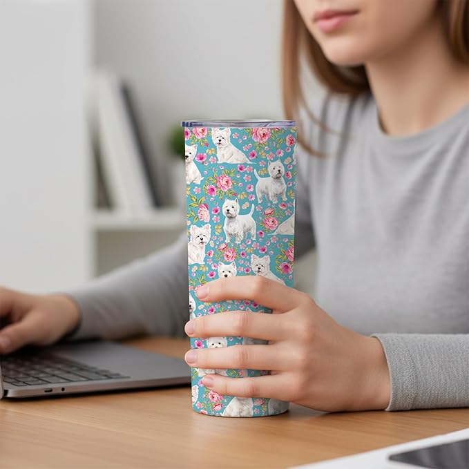 Yogusut Westie Gifts for Women, 20oz Stainless Steel Insulated Tumbler Travel Mug Cup with Lid Straw Brush, Gifts for Dog Mom Dog Lover
