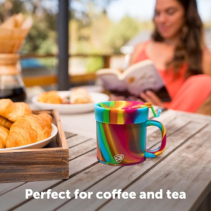 Silipint 16oz Silicone Coffee Mug Tumbler with Flip Lid ??Unbreakable Dishwasher Safe Microwave Oven & Freezer Compatible ??Non-Toxic Reusable Cup for Hot Coffee Tea or Cold Drinks (Hippie Hops)