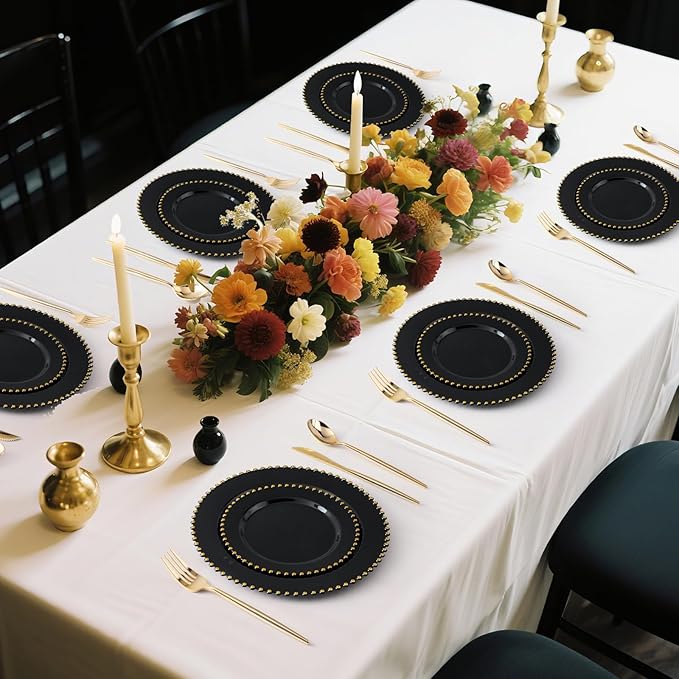 EI 60pcs Black Plastic Plates,Black and Gold Plastic Plates Disposable,Fancy Heavy Duty Plate for Party,Birthday,Anniversary,Wedding,Afternoon Tea,Business Events,Hotel Banquets