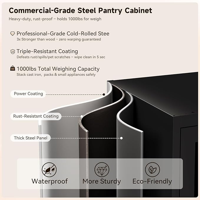 75" Tall Kitchen Pantry Cabinet,Metal Storage Cabinets with 4 Glass Doors and 1 Drawer,Freestanding Display Cupboard for Dining Room,Hallway,Black