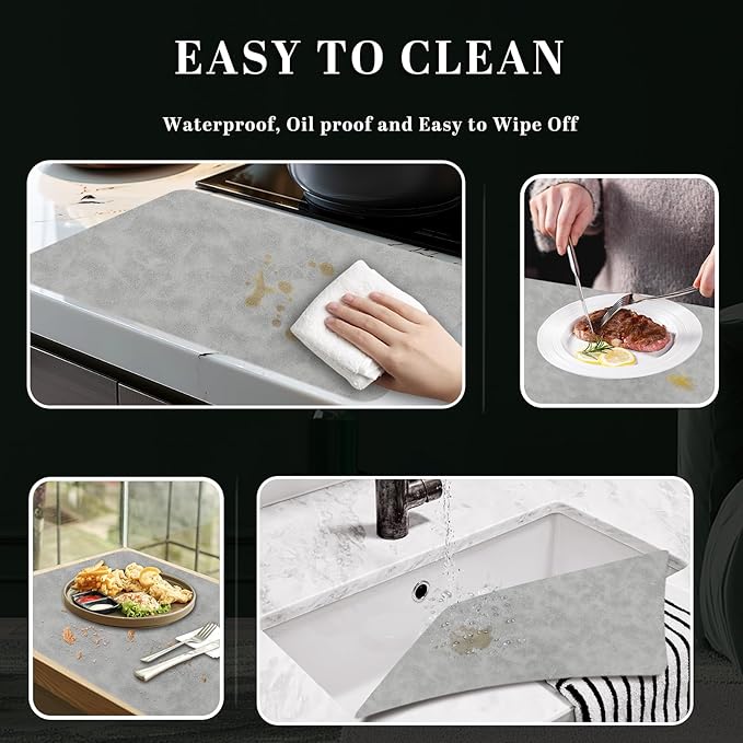 BLESWIN Faux Leather Placemats, PU Dining Table, Waterproof and Oil Resistant Easy to Clean, Heat Resistant Reversible Use Table Mats for Kitchen, Dining Table, Outdoor ??12 횞 17 Inch, Light Grey&Blue