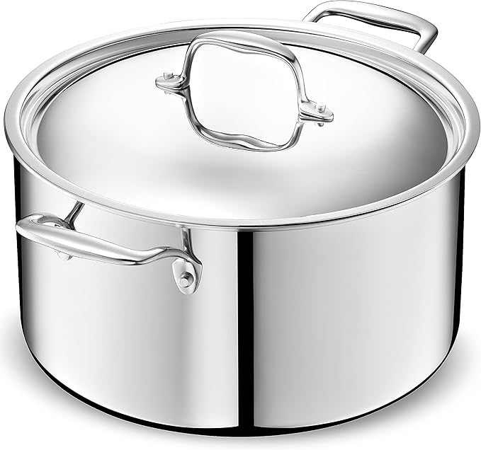LEGEND COOKWARE 5-Ply Stainless Steel 10-Quart Stock Pot with Lid - Induction Compatible, Oven Safe 800째F - Non-Toxic, No Coatings - Even Heating, Won't Warp - Built to Last Generations
