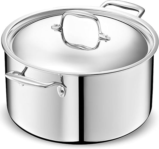 LEGEND COOKWARE 5-Ply Stainless Steel 10-Quart Stock Pot with Lid - Induction Compatible, Oven Safe 800째F - Non-Toxic, No Coatings - Even Heating, Won't Warp - Built to Last Generations