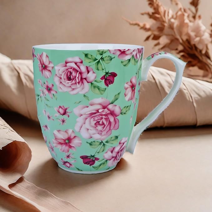 14oz Bone China Coffee Mugs for Women Floral Coffee Mug Tea Cups Novetly Coffee Cups Gift for Women Mom Friends